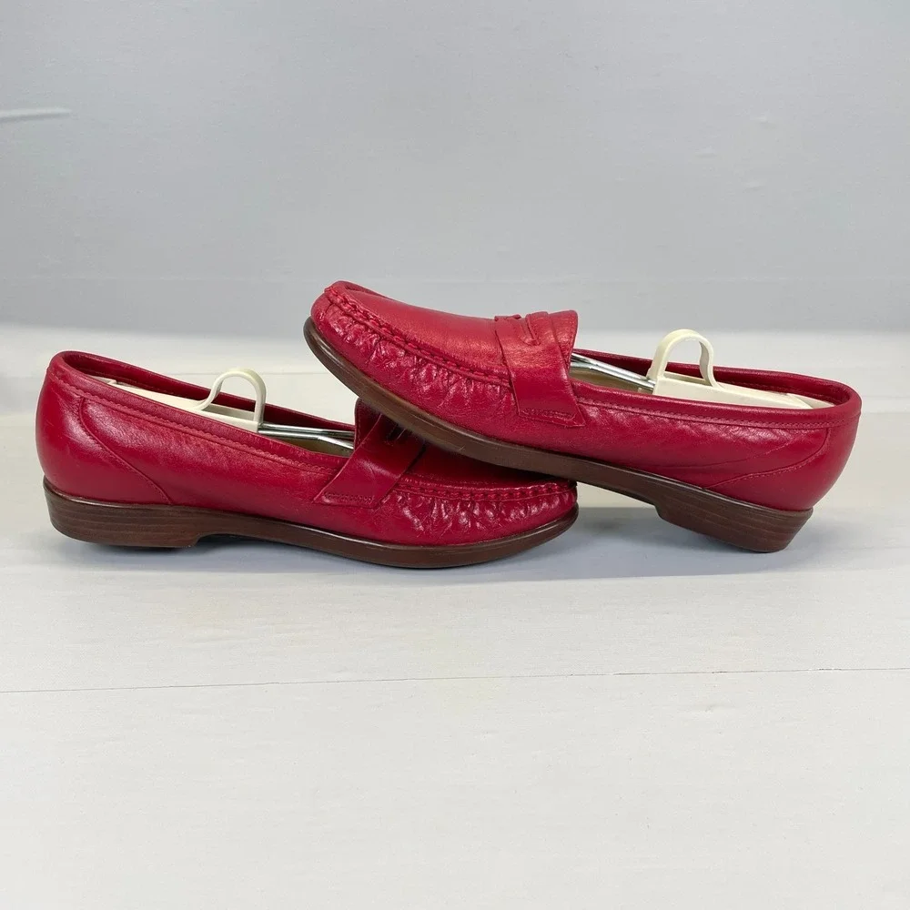 SAS Wink Penny Loafers Womens Size 7 S Red Leather Slip On Tripad Comfort Shoes